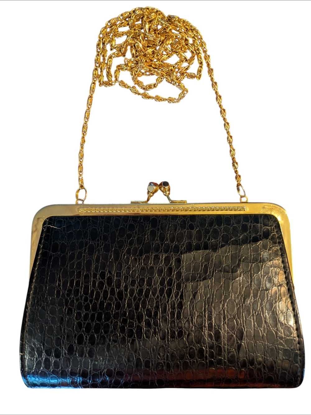 Farnell Paris Croc-Embossed Clutch/ Purse with Gold Chain